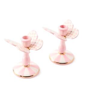 NEW Mackenzie-Childs Rosy Check Tall Butterfly Candlestick Holders